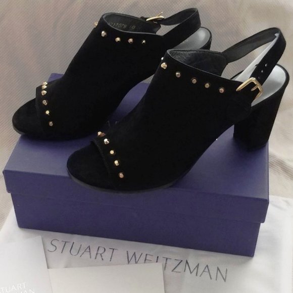 Stuart Weitzman Shoes - Stuart Weitzman Commodore Black Suede Slingbacks Open Toe 3.75 Heel Size 10 NIB